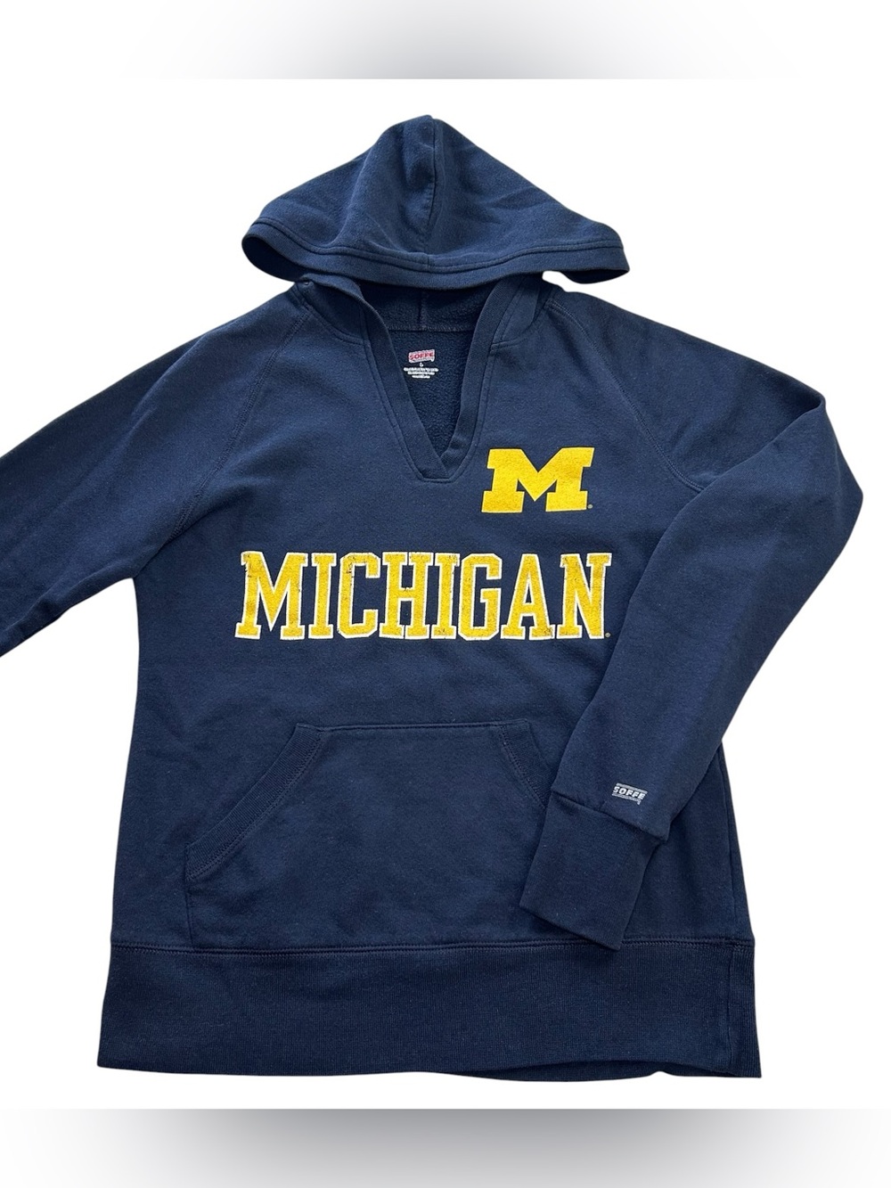 Vintage Michigan Wolverines Womens Soffe V-Neck Hoodie Pullover Navy Blue Size L